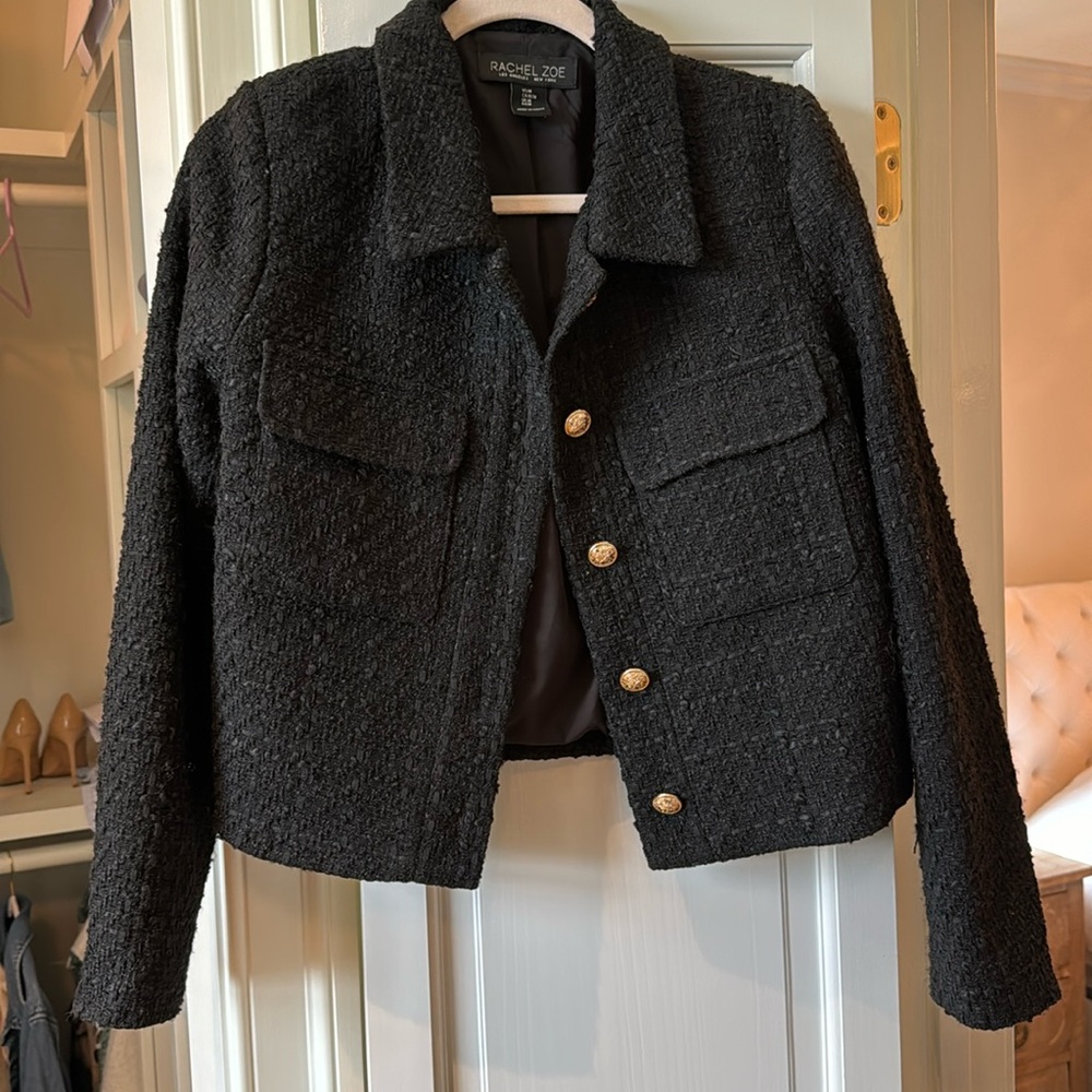 Rachel Zoe Black Textured Blazer with Gold Buttons